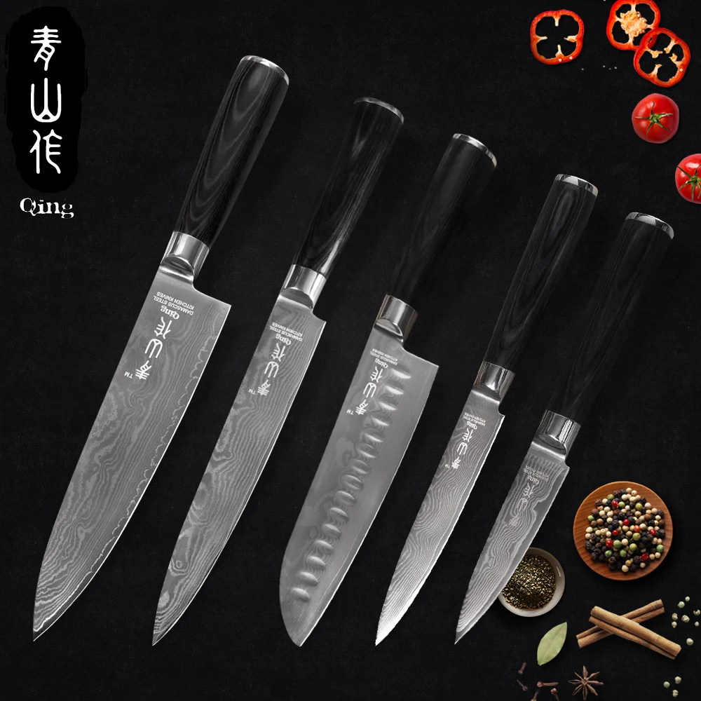 QING дамасский набор кухонных ножей 8 &quot8&quot 7 &quot5&quot 3 5 &quotшеф повара нарезки сантоку