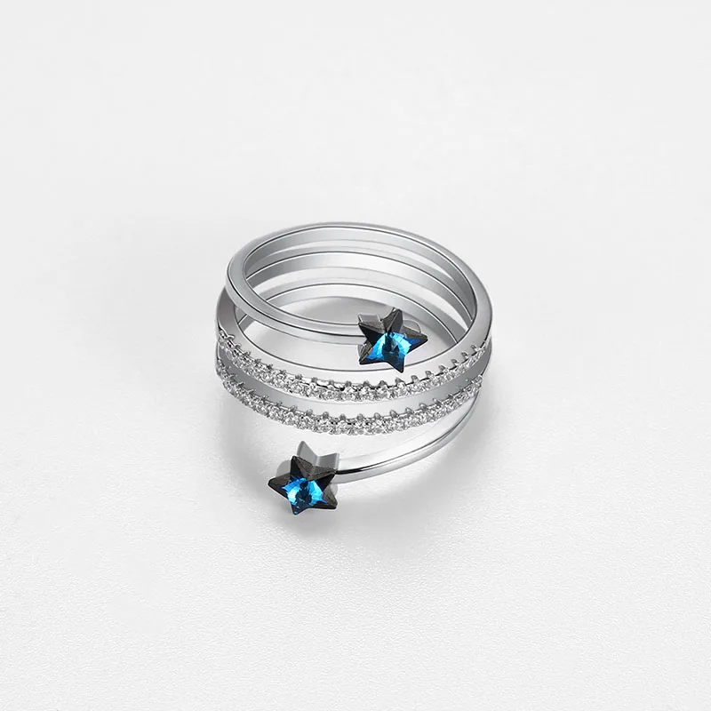 Элегантные хрустальные звезды от Swarovski полые резные Спиральные кольца стерлингового серебра 925 пробы анти-аллергические красивые украшения юбилейные Вечерние