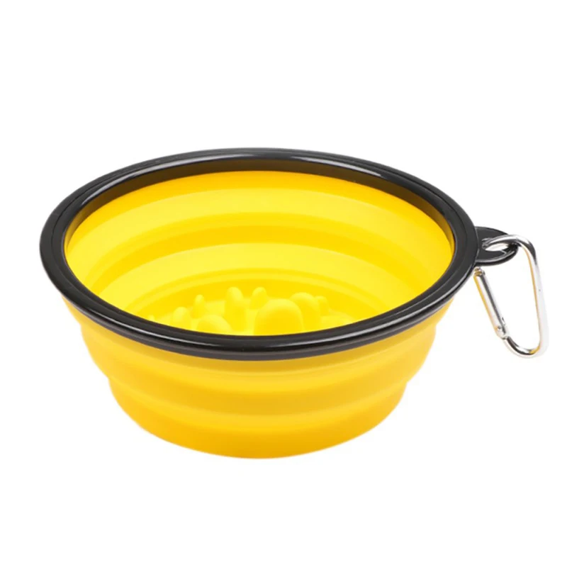 Yellow Портативный Щенок миска для собаки, домашних животных складной медленно Кормления Чаша с крюком поилка для домашних животных принадлежности - Цвет: Yellow