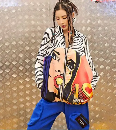 Хип хоп стиль мультфильм тонкий кардиган размера плюс Повседневная Свободная