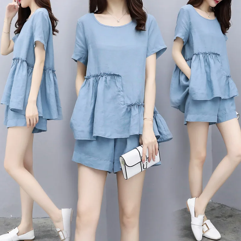 Женский комплект 2 шт. топ и шорты большого размера повседневные женские