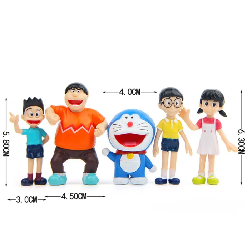 5 unids/lote de decoraci&oacute;n de paisaje de jard&iacute;n, accesorios creativos de Doraemon, retrato familiar de PVC, figuras de acci&oacute;n de juguete-3