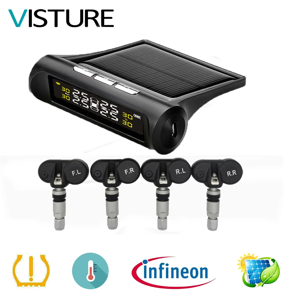 Система контроля давления в шинах Visture D02N TPMS с солнечной батареей 4 внутренних