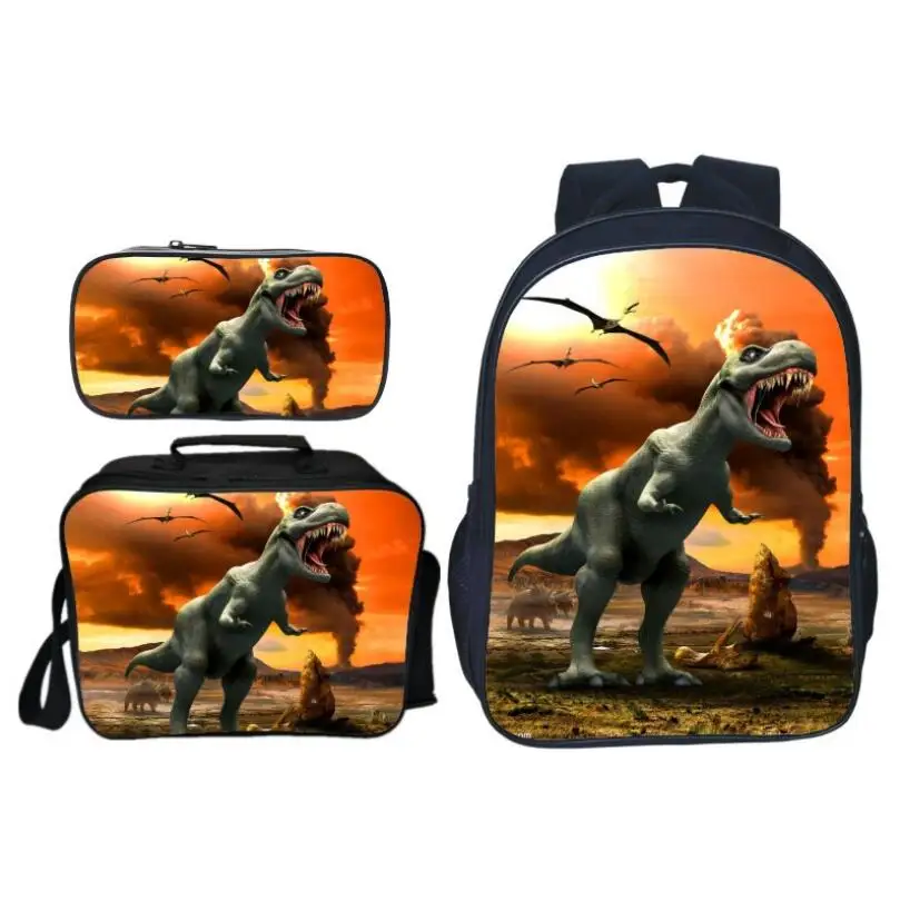 3Pcs/Set Popular Fashion Animal Printing Jurassic World Children School Bags Dinosaur Boys Backpack for Kids Schoolbag Girls | Багаж и