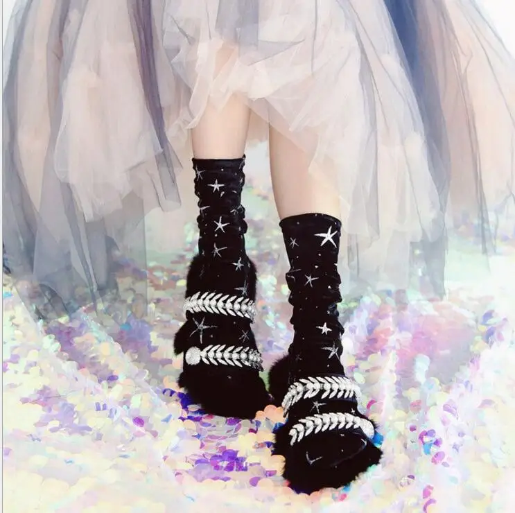 Женские зимние вельветовые носки высококачественные блестящие со стразами в