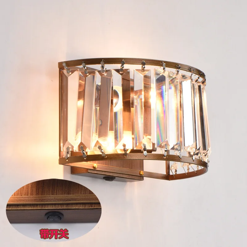 Crystal Wall Lamp Bronze Wrought Iron Wall Lamp with Switch LED Wall Lamps Bedroom Lights K9 Lights Wall Lights for Home