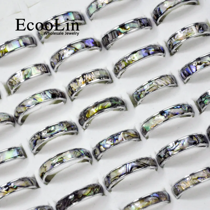 10 шт., фирма EcooLin, модные, натуральные, моллюски, Абалон, в виде ракушки, 316L, кольца из нержавеющей стали для женщин, ювелирные изделия, много, оптом LR4029