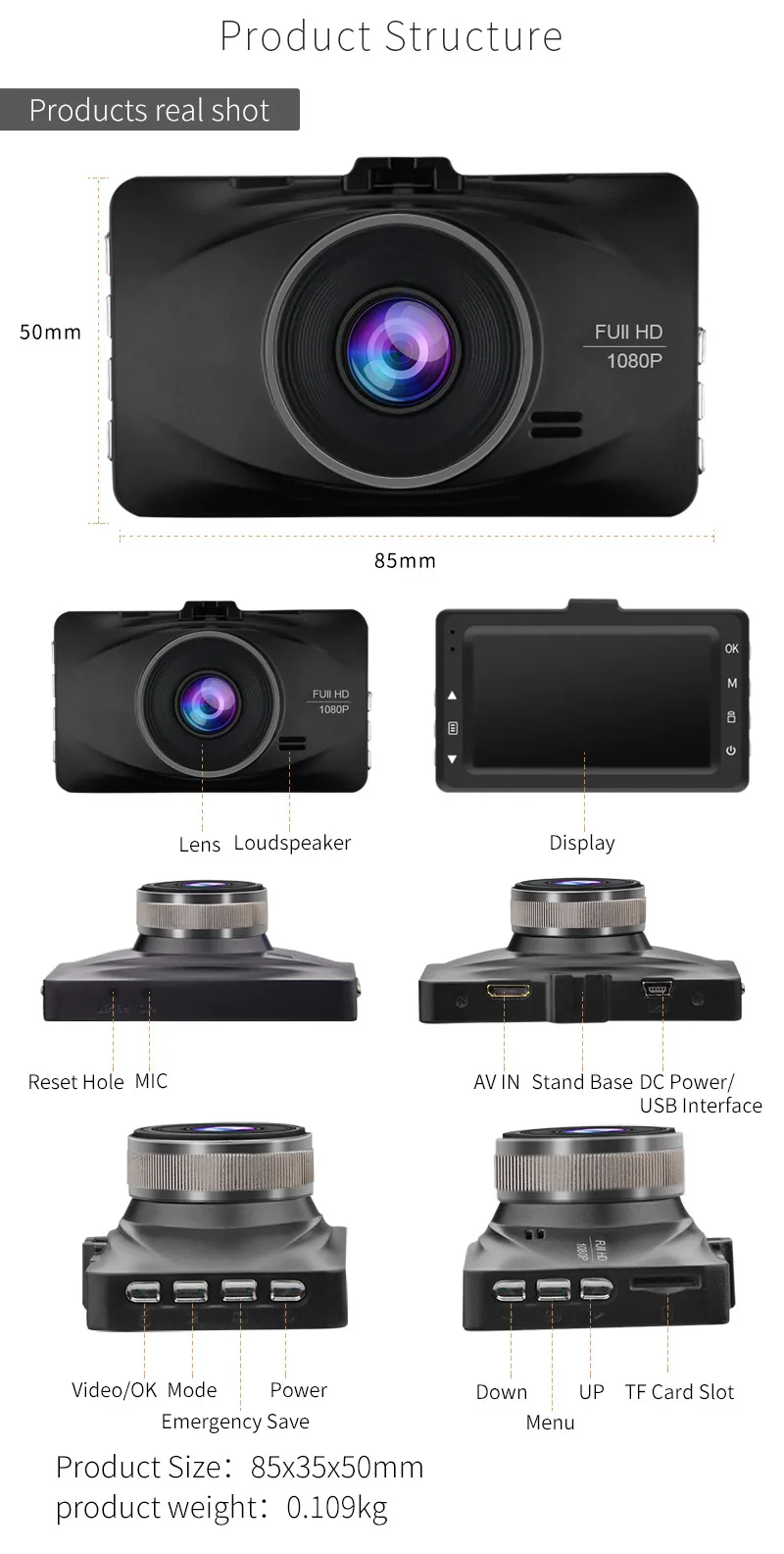 Denicer MD20L Двойной объектив Автомобильный видеорегистратор Камера Full HD 1080P видео Регистраторы 3 дюймов Экран автомобиль металлический корпус Регистратор