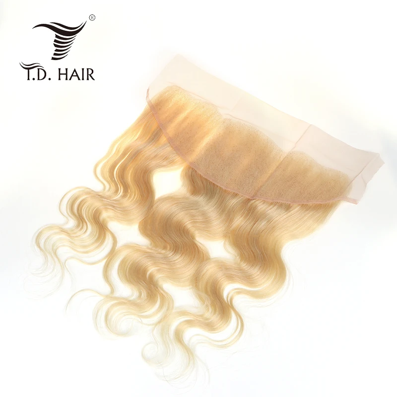 TD HAIR 613, фронтальная кружевная застежка, бразильские человеческие волосы, волнистые волосы, не Реми, блонд, 13*4, без запаха