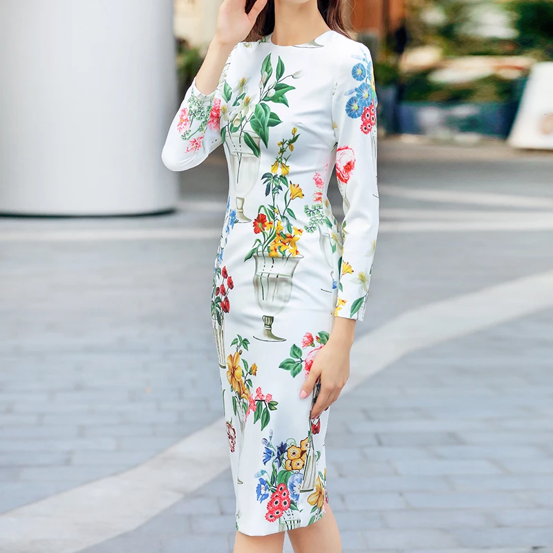Wvldbl белое платье с цветочным принтом облегающее длинными рукавами 181202|Женские