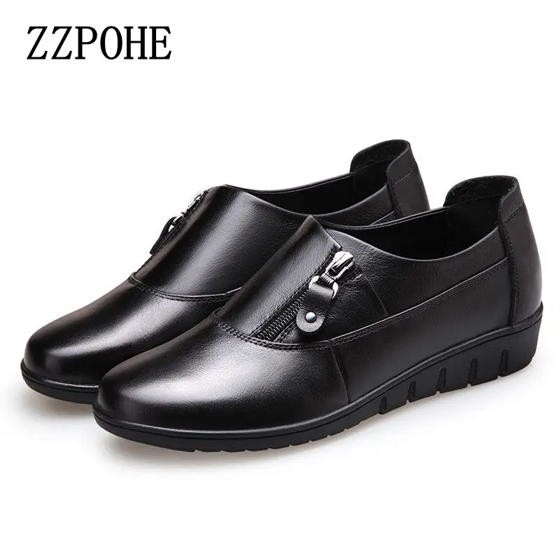 ZZPOHE/Новинка весенне-осенние модные кожаные туфли для мам среднего возраста