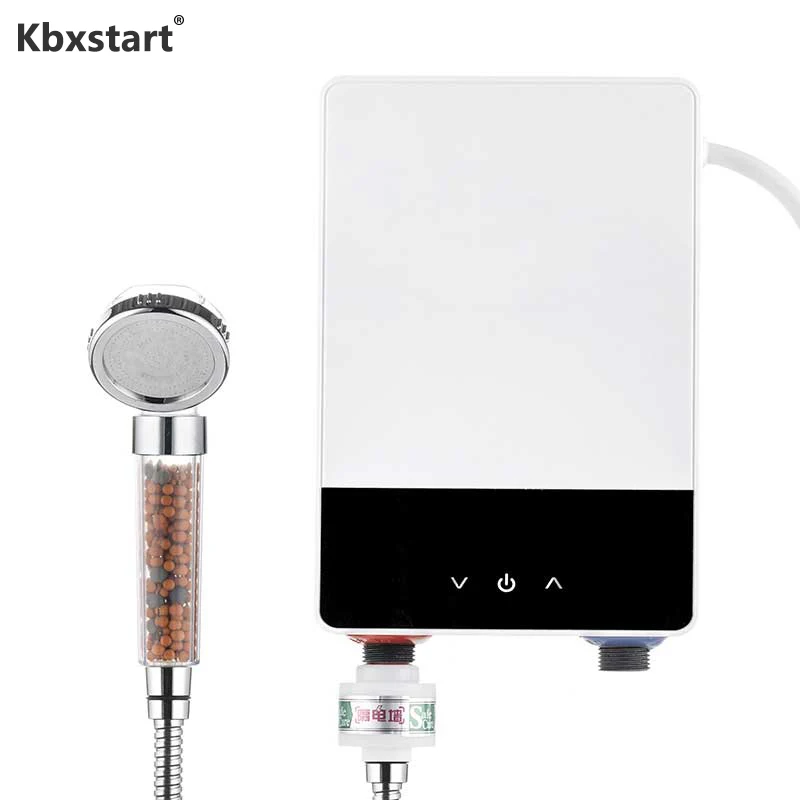 White and Shower 5500 Вт сенсорный водонагреватель для кухни, быстрый нагрев, душ, полив, водонагреватели для ванной комнаты, светодиодный дисплей, 220 В, алюминиевый литой нагревательный элемент - Цвет: White and Shower
