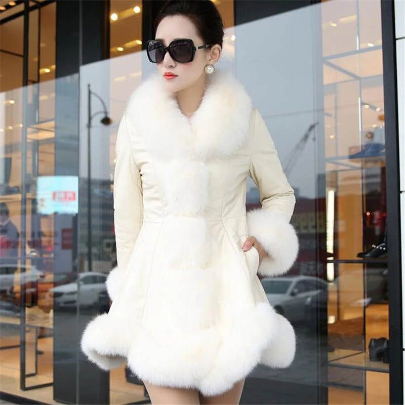 

Thick Winter Coat Women Leather Jacket Female Jaqueta De Couro Feminina Faux Fox Fur Collar PU Leather Jacket Plus Size 6XL X51