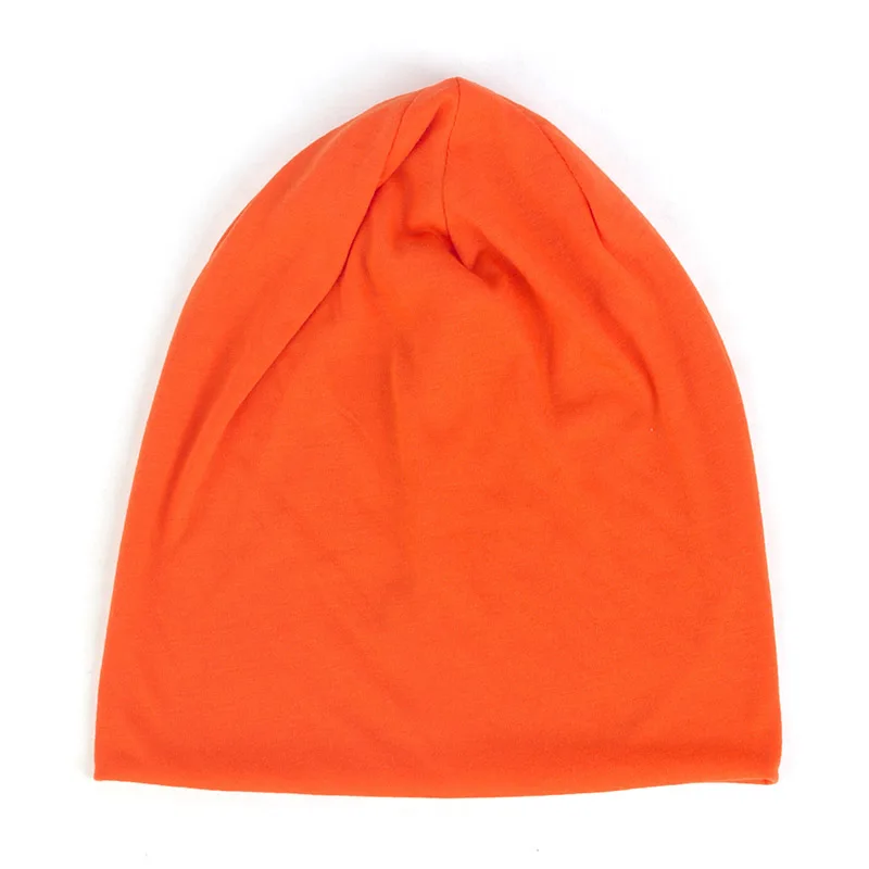 Orange Сплошной цвет slouky Beanie для женщин модные мужские кепки из хлопка тюрбан шапки унисекс Beanies женские весенне-зимние шапки эластичные - Цвет: Orange