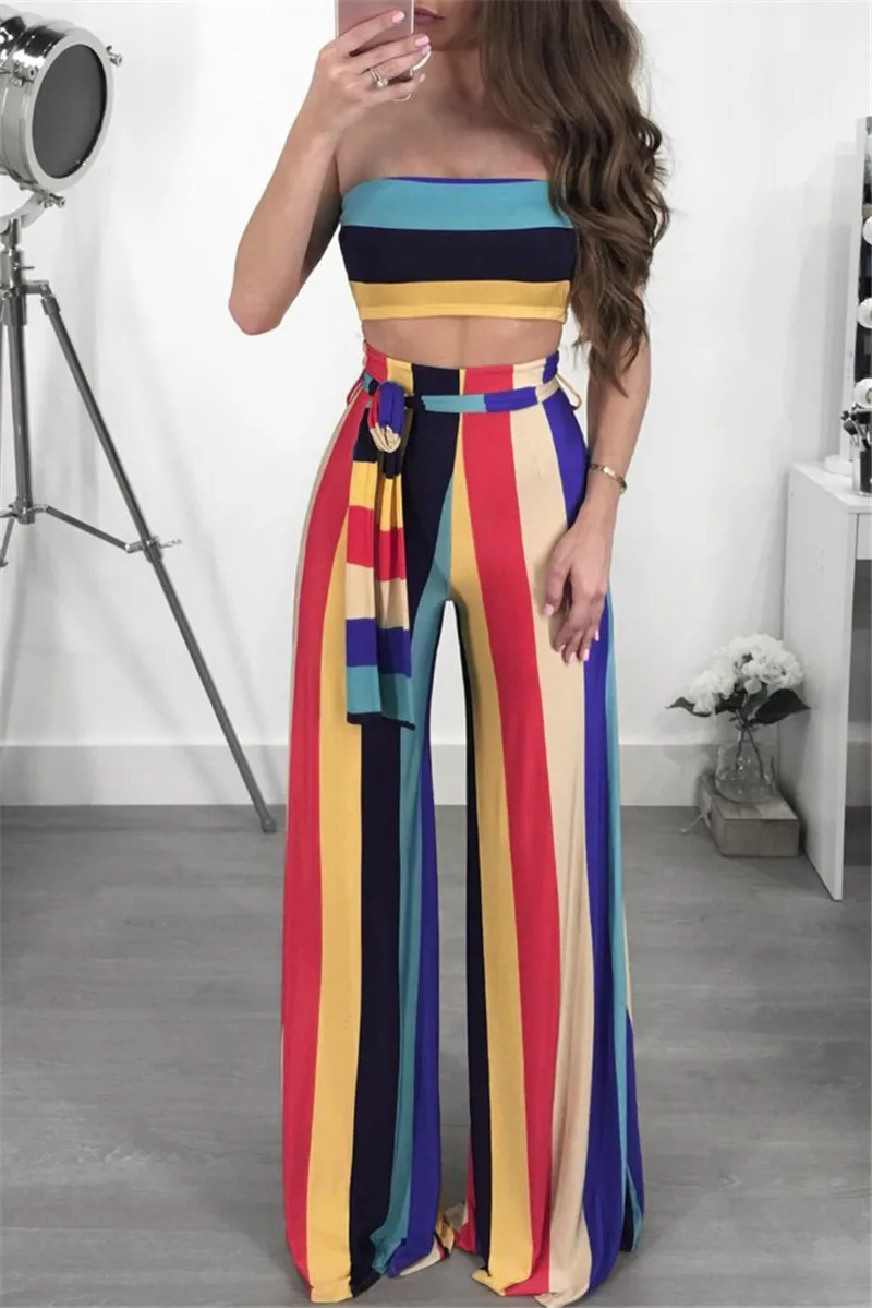 Клубная одежда с принтом в полоску комплект из двух предметов для женщин 2018