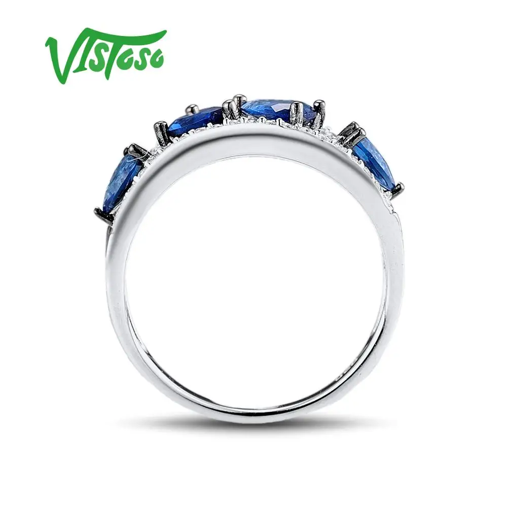 VISTOSO серебряное кольцо для женщин 925 пробы серебряные кольца с синим кристаллом