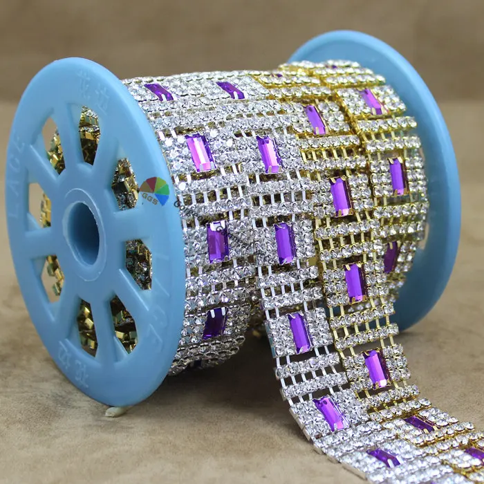 10 ярдов чешские хрустальные стразы чашка цепочка с фиолетовыми багетами