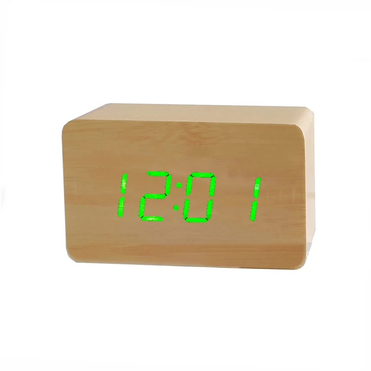 Wooden-Green Mrosaa многофункциональный деревянный светодиодный цифровой будильник Температура повтора настольные часы современное время Управление звуками Современные часы - Цвет: Wooden-Green