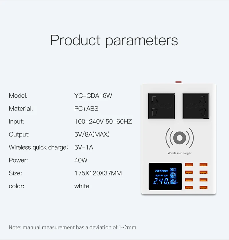 Многопортовая usb-зарядная док-станция CDA10W с 8 usb-портами для зарядки и двумя розетки постоянного тока для поддержки быстрой беспроводной зарядки