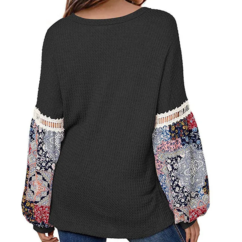 Женская свободная офисная футболка с длинным рукавом Лоскутные Топы И Футболки v