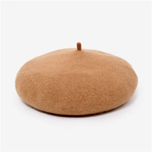 Camel Puseky, шерстяной берет, женские зимние шапки, для женщин, плоская шапка, вязанные, кашемир, шапки для девушек, береты, шапка для женщин, шапка для художника - Цвет: Camel