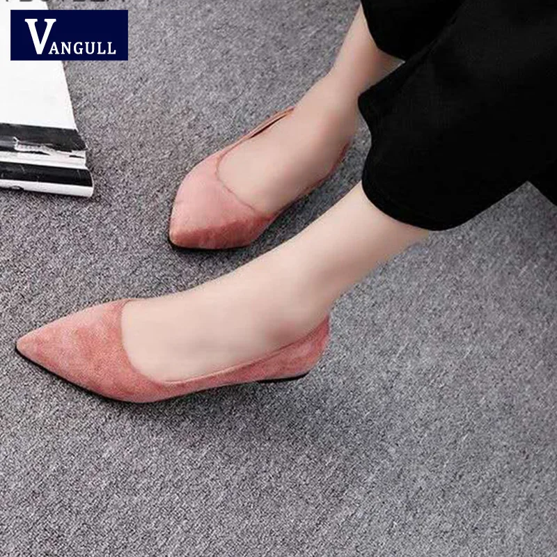 Vangull Fashion Low Square Heels Women Pumps Flock Shallow Slip on Dress Shoes Pointed Toe Office Lady Casual Single | Обувь
