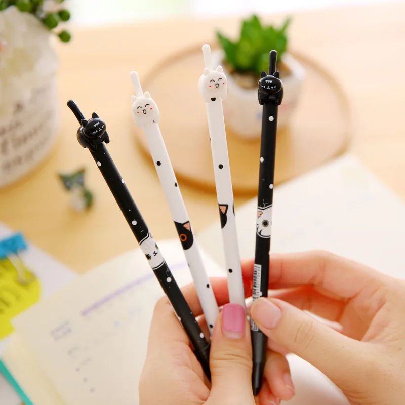 

48pcs Gel Pens Cartoon Cat black colored kawaii gift gel-ink pens pens for writing Cute stationery office school supplies 0.38mm
