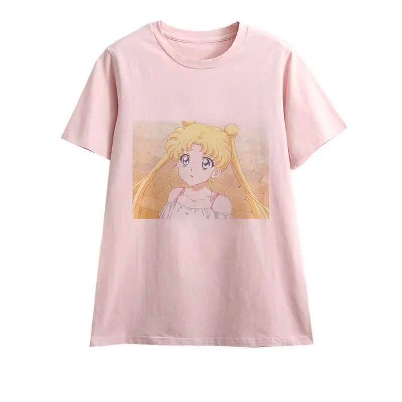 2258 Лето Новое поступление милая женская футболка с принтом аниме Сейлор Мун японская одежда Harajuku Kawaii женская футболка модные топы - Цвет: 2258