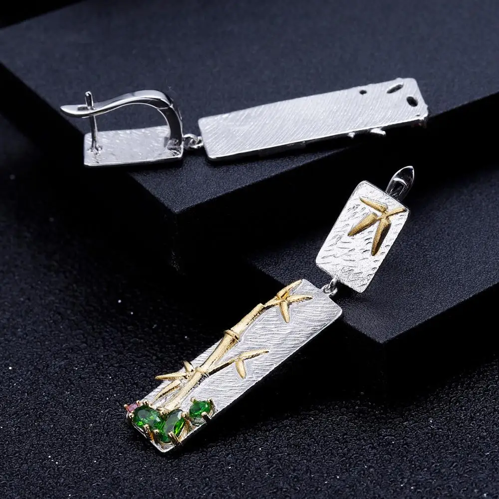 GEM'S BALLET 1.2Ct натуральный хром диопсид драгоценный камень серьги для женщин ювелирные изделия 925 пробы серебро ручной работы бамбуковые висячие серьги