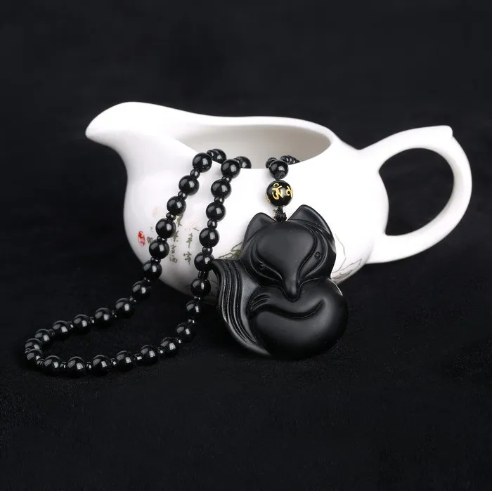 Ожерелье с имитацией натурального обсидиана винтажная Длинная подвеска-свитер