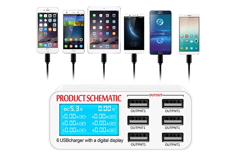 Зарядное устройство Tinhofire USB с 6 портами и ЖК дисплеем|charger 6|charger lcdlcd charger |