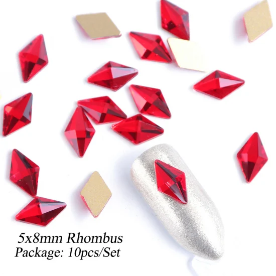 5x8mm Rhombus 10 шт./компл. красный лак для ногтей Стразы 3D браслеты с подвесками в виде кристаллов драгоценных камней, Треугольники Овальный дизайн золотого цвета с плоской задней частью ювелирные украшения для ногтей TR930 - Цвет: 5x8mm Rhombus