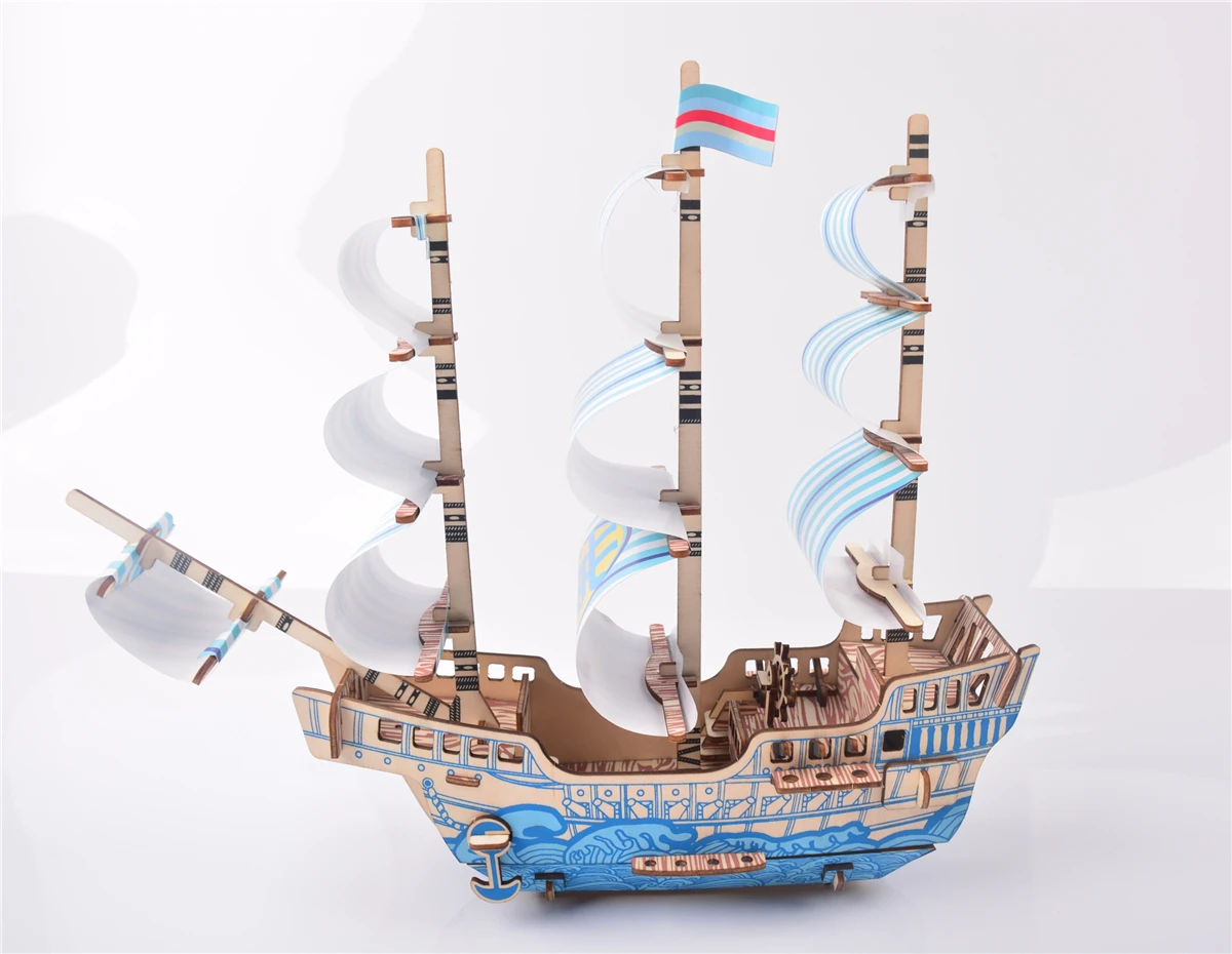 Laser Cutting New Assembly DIY Education Toy 3D Wooden Model Puzzles For Kids Gifts Of Blue Dream Ship Sailing Boat | Игрушки и хобби
