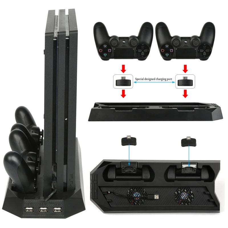 Вертикальная подставка для PS4 2 в 1 охлаждающее зарядное устройство с двумя USB