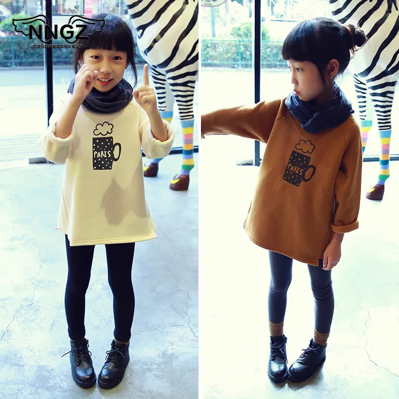 

2019 Children Fleece Kids t Shirts Top Fashion Children Clothes For Girls Warm Spring tshirts Long Sleeve Girls t shirt