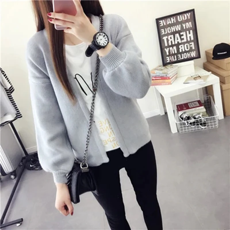 Винтажный вязаный кардиган с рукавами-фонариками Осень-зима модный однотонный