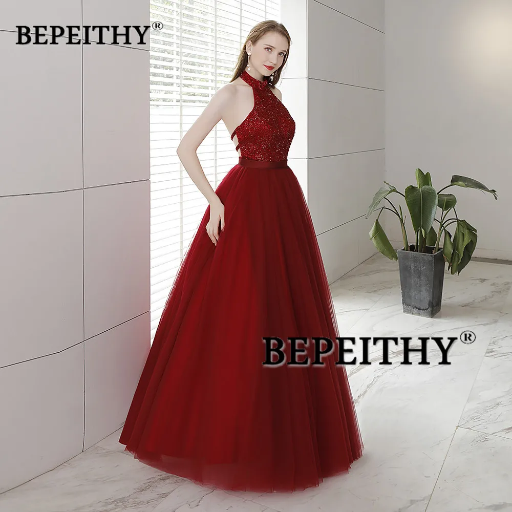 Vestido De Festa Longo Холтер винно красные платья для выпускного вечера сексуальное