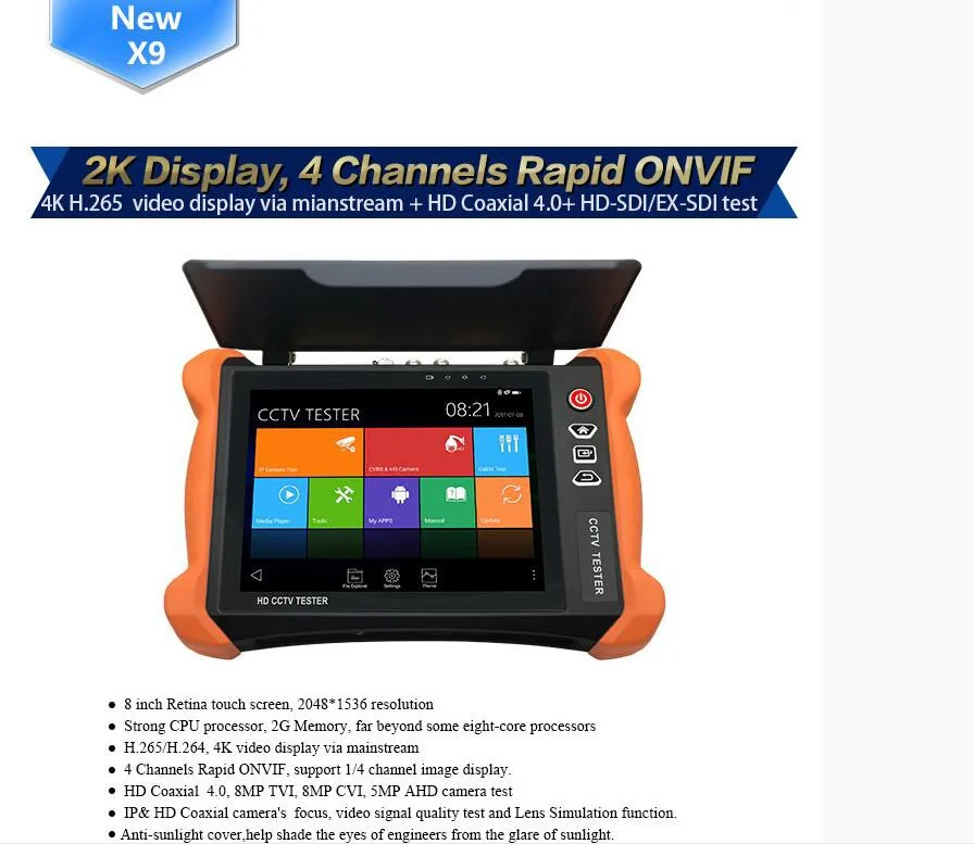 X9 серии IP камера тестер H.265 4 к мультиметр волокно CVBS AHD CVI TVI SDI 8MP HD CCTV тестер монитор VFL TDR wifi ONVIF HDMI