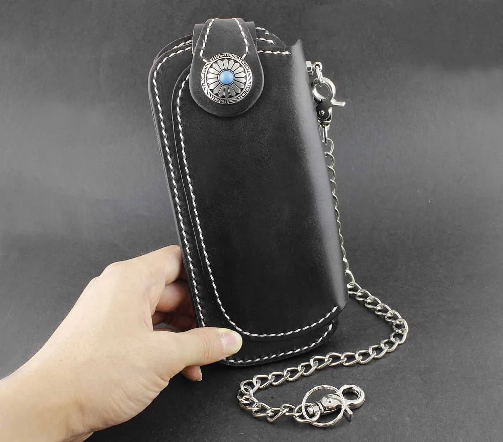 Черный Байкерский мотоциклетный кошелек с длинной цепочкой из металла|leather wallet