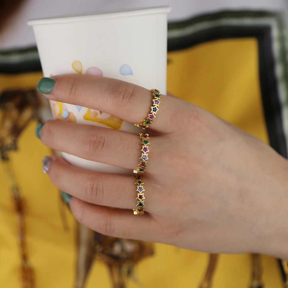 Красный синий пятиконечная звезда CZ кольца пышные морские микро проложенные