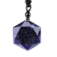 natural energy stone blue sandstone pendant six star pendant necklaces for women men cubic hexagram sweater necklace energy gift