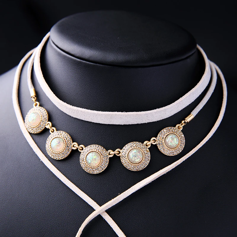 Белые замшевые ожерелья чокер из смолы с кристаллами для женщин и девочек модные