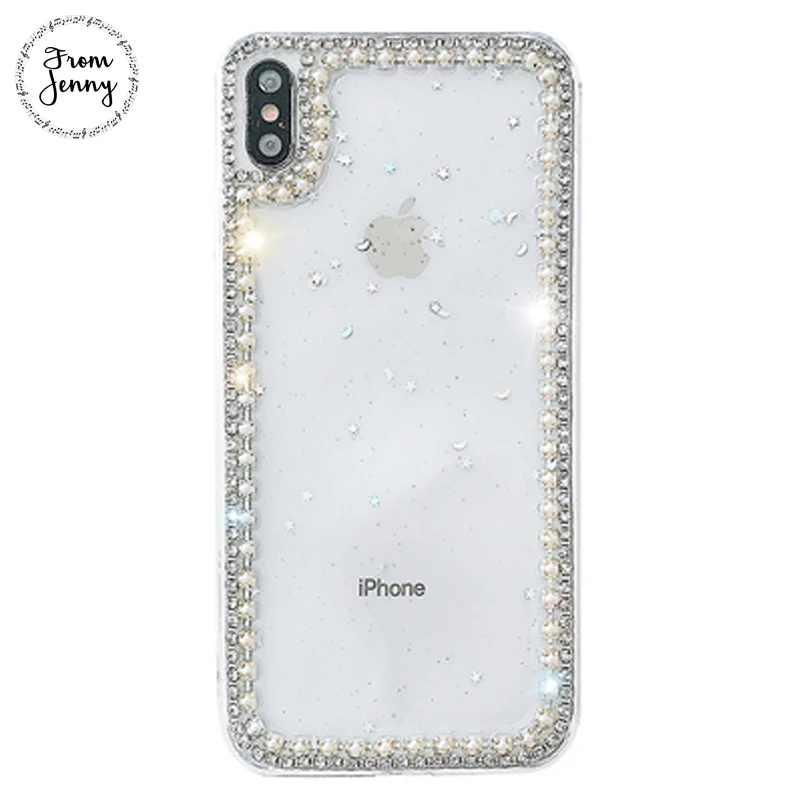 From Jenny Epoxy glitter rhinestone pearl for iPhone 11 pro x xr xs max 6 6s 78 Plus transparent silicone soft shell |