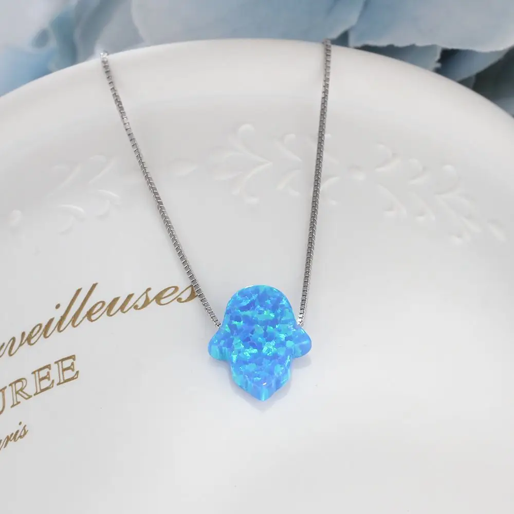 Hand of Fatima Jewelry Blue Opal Accessories Necklaces &amp Pendants 925 Sterling Silver Necklace For Women (JewelOra NE102628) | Украшения