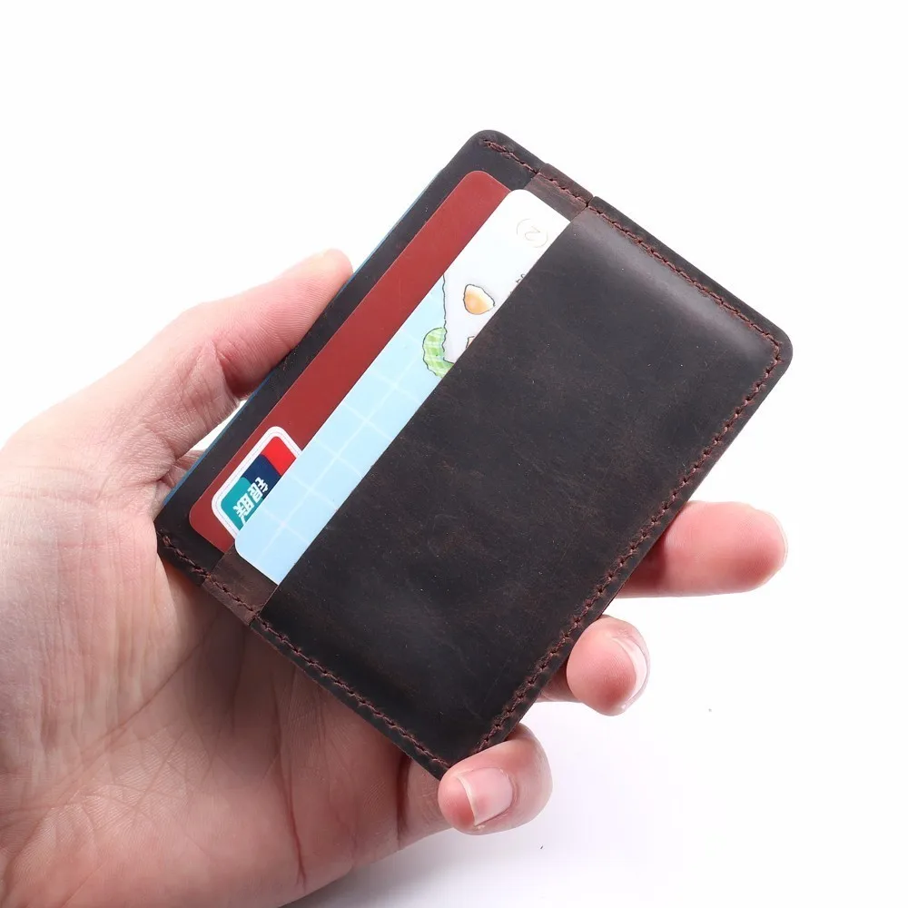 50 шт./лот, 10,2x7,3 см, мужские держатели для кредитных ID карт, Винтажный дизайн, Crazy Horse, кожаный индивидуальный бизнес кошелек