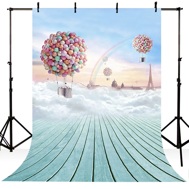 

Customized Vinyl Photography Background Cartoon Blue Sky Balloons Rainbow Dreamland Children Backdrops for Photo Studio ZR-165
