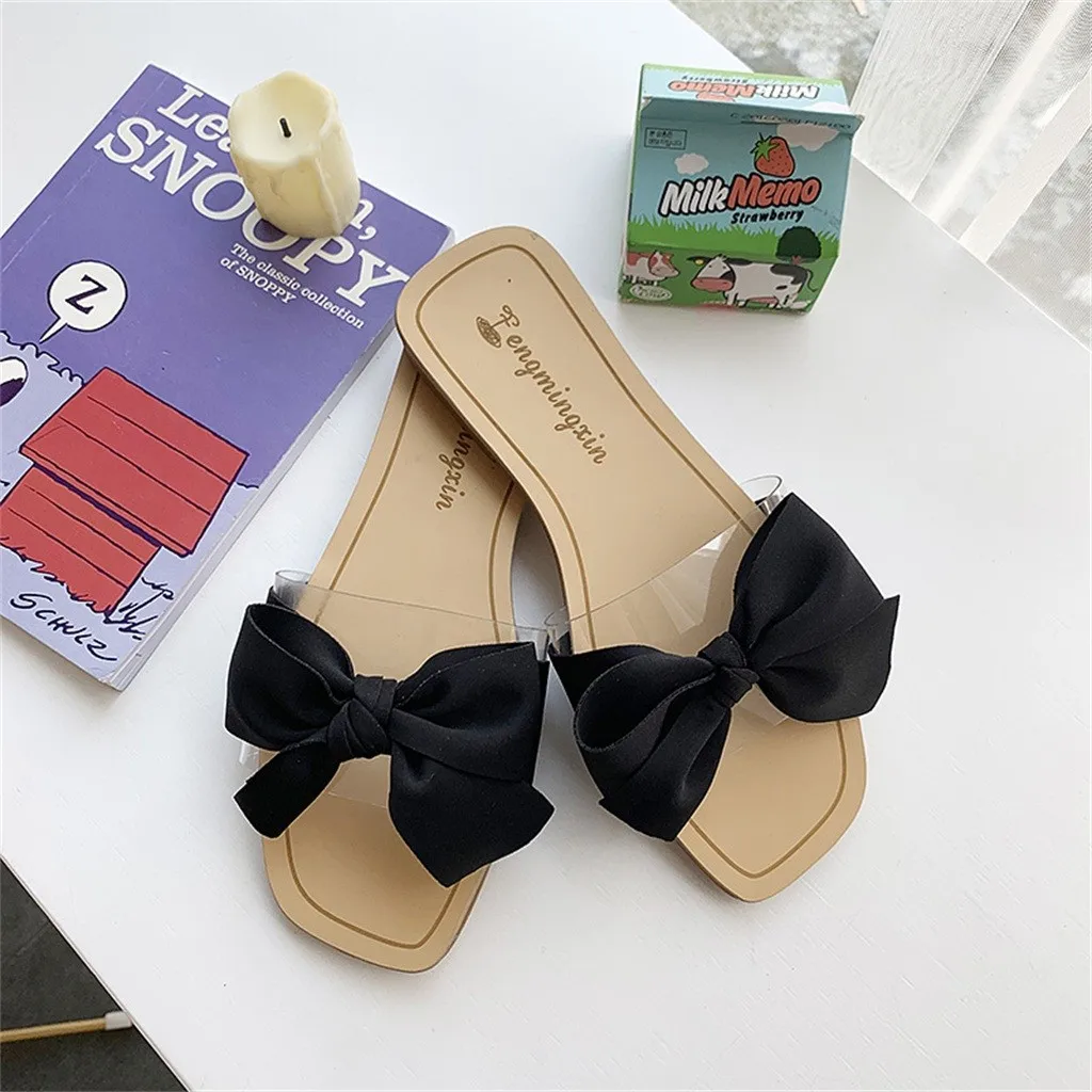 Женская обувь сандалии с бантом летние модные ползунки для отдыха тапочки на