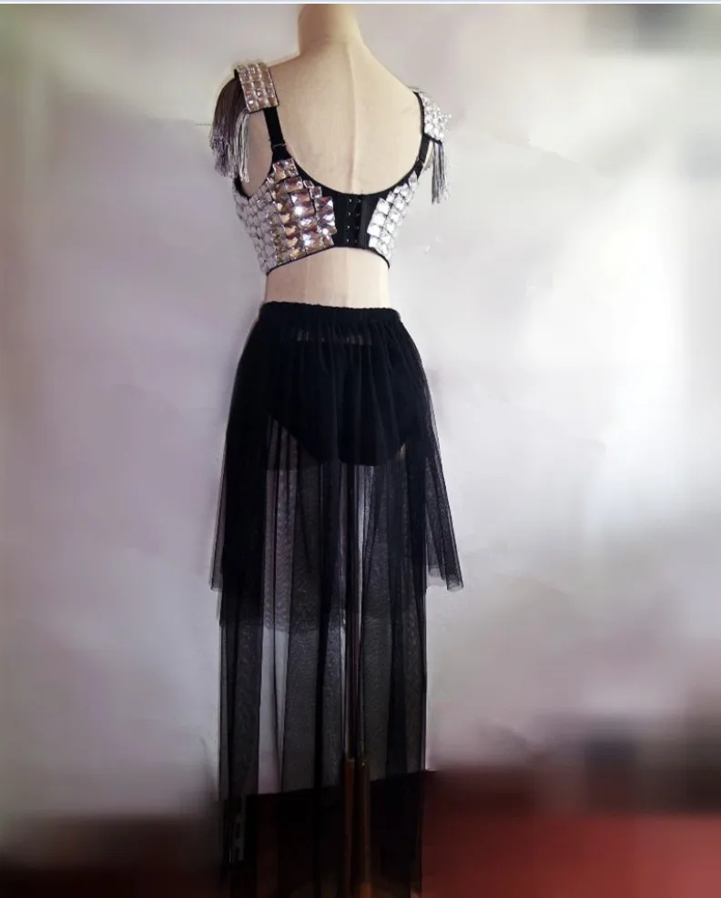 Женский костюм для ночного клуба танцевальный серебристый яркий зеркальный джаз