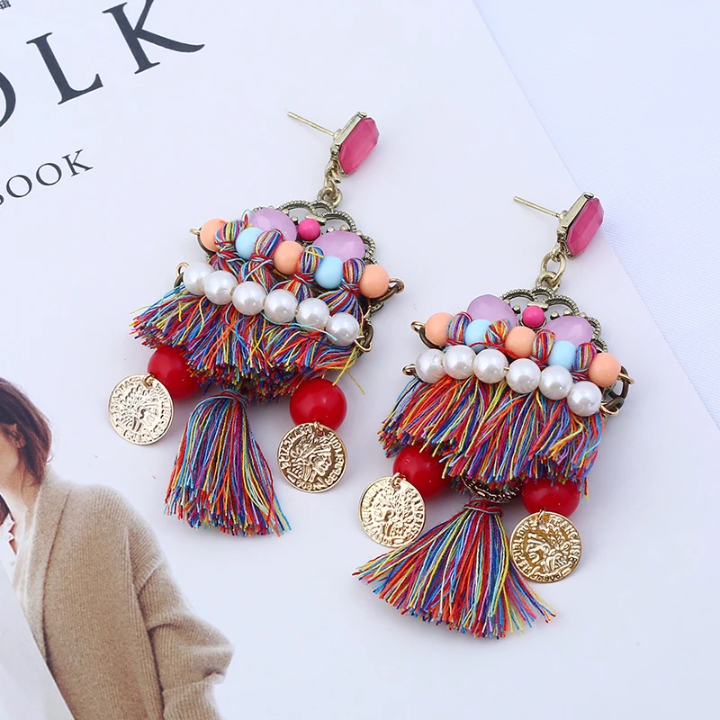 Этнические богемные серьги с большими кисточками ручной работы серьги-капли