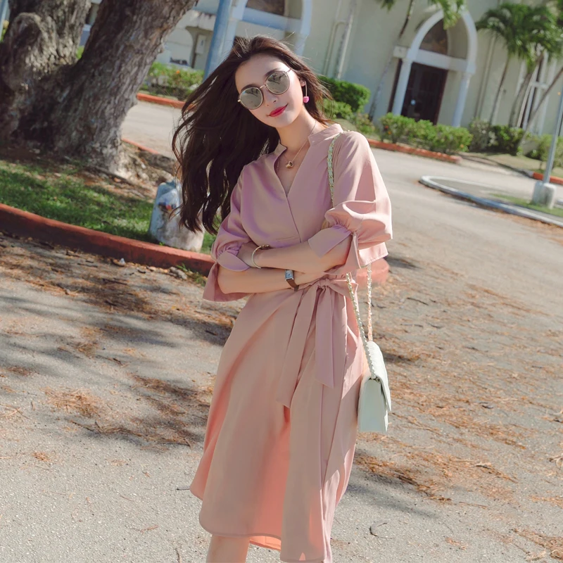 Летнее платье 2018 корейское женское элегантное шифоновое офисное повседневный